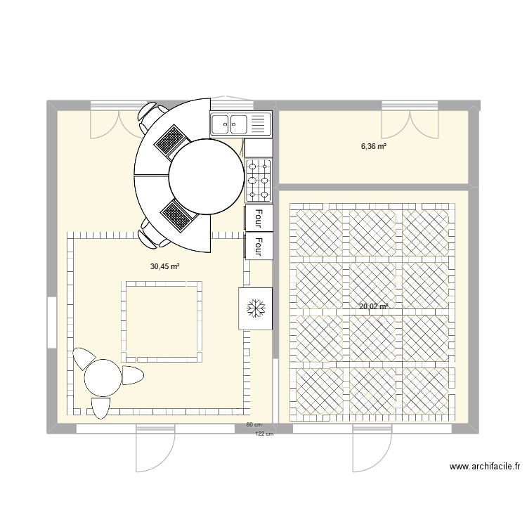 Aménagement cuisine nord - 111023. Plan de 3 pièces et 57 m2