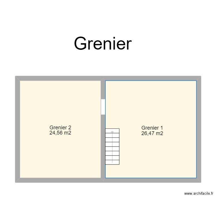 Grenier Félix Lacourt 159. Plan de 2 pièces et 56 m2