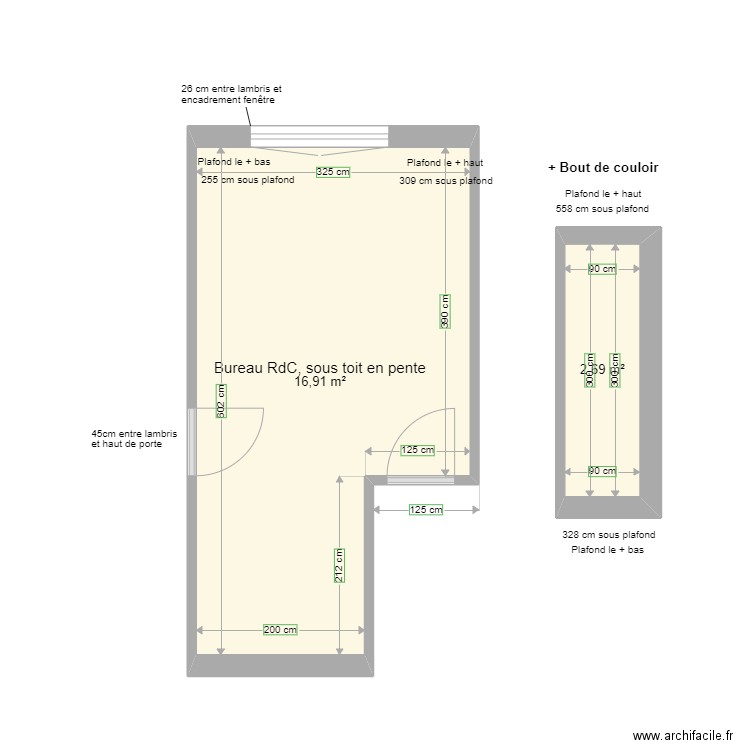 Bureau Aigues Vives. Plan de 2 pièces et 20 m2