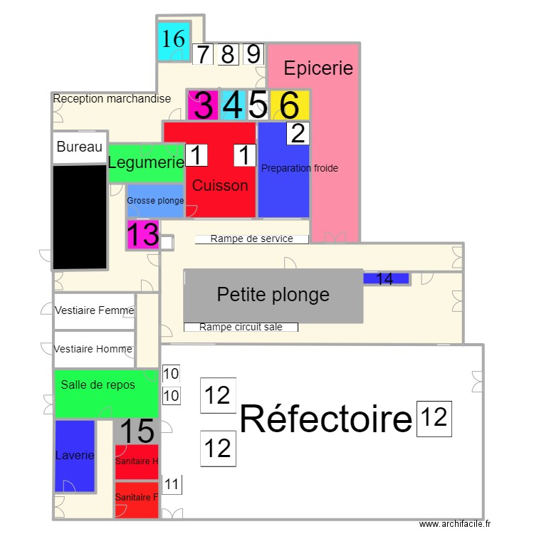 Cuisine MP. Plan de 29 pièces et 775 m2