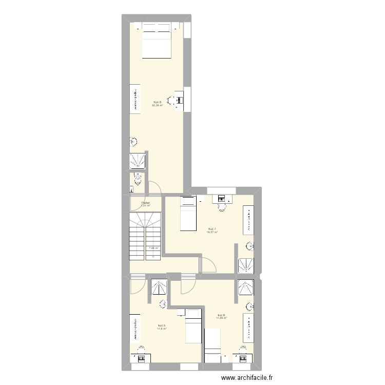 Bernus 1er. Plan de 7 pièces et 85 m2