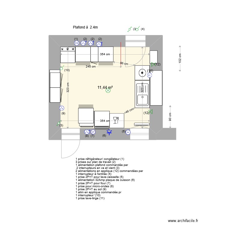 Cuisine Luçon variante 12/03. Plan de 1 pièce et 11 m2