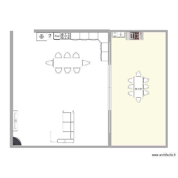 Vue de coté. Plan de 1 pièce et 48 m2