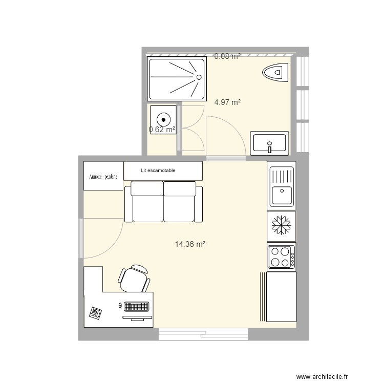 ludovic studio bis. Plan de 4 pièces et 20 m2