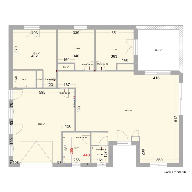 cotes plaquages. Plan de 11 pièces et 175 m2