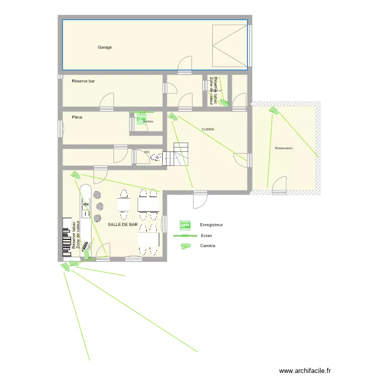 TABAC CHEZ JEAN MI vid&eacute;o protection. Plan de 