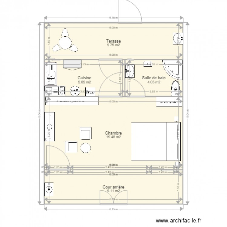 Studio Americain. Plan de 0 pièce et 0 m2