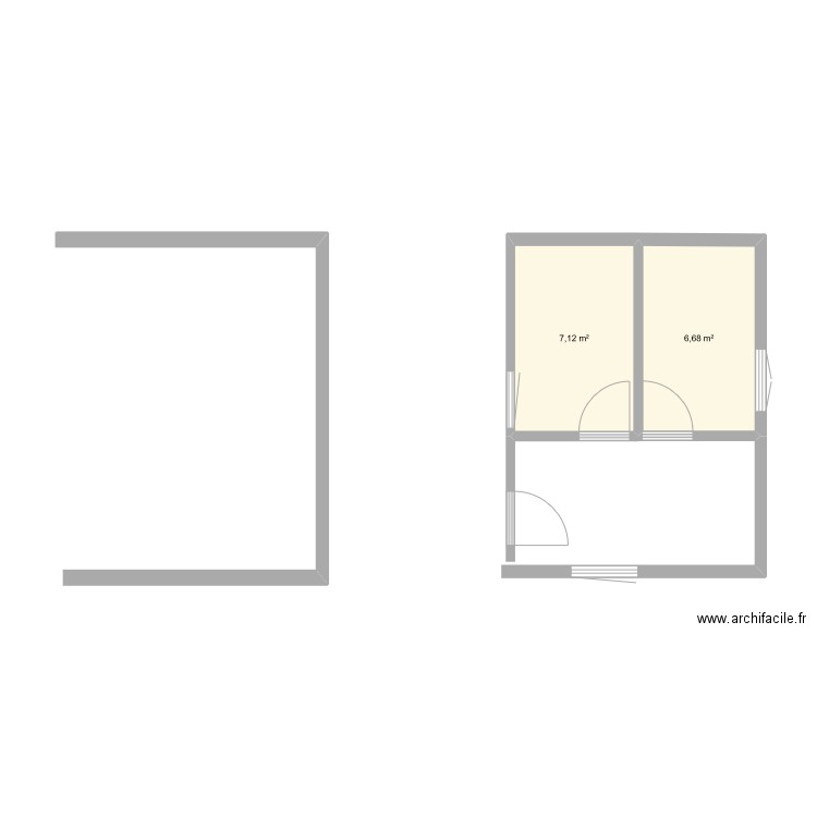 Annexe terrasse. Plan de 2 pièces et 14 m2