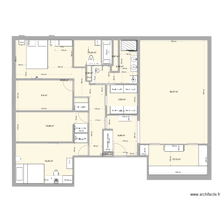 inès 27juil20 option6. Plan de 14 pièces et 129 m2