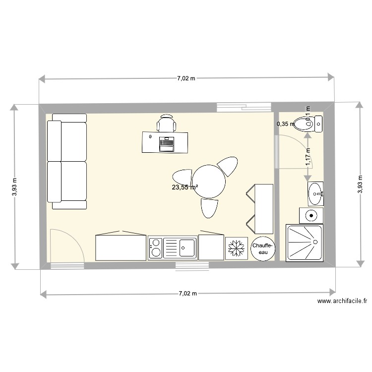 espace salariés 2. Plan de 1 pièce et 24 m2