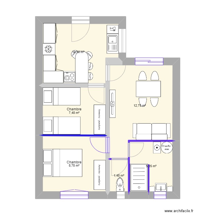 Marennes 10-2023-3. Plan de 6 pièces et 46 m2