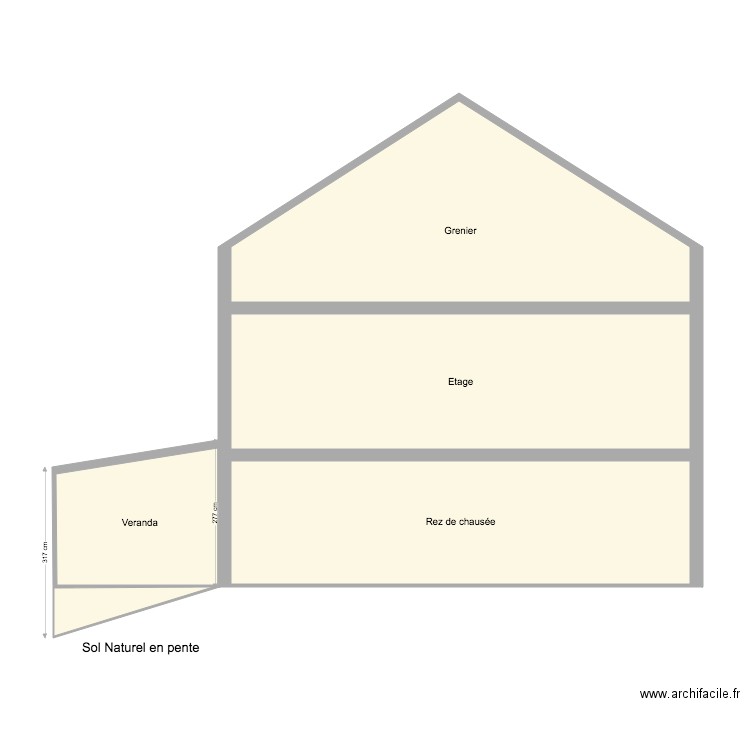 Plan de coupe actuel 4. Plan de 5 pièces et 69 m2