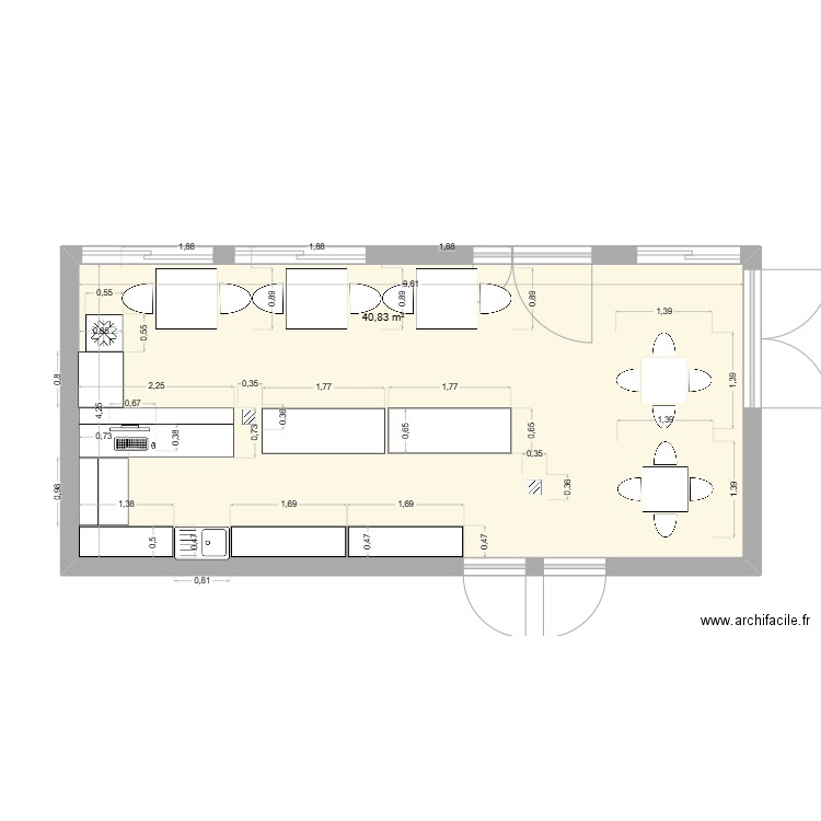 BUREAU. Plan de 1 pièce et 41 m2