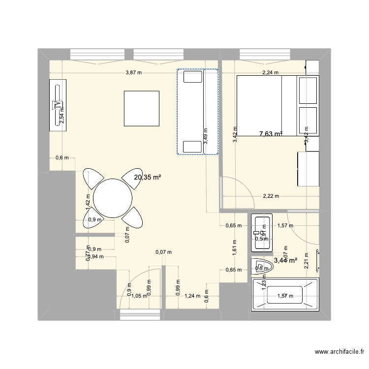 Chessy. Plan de 5 pièces et 34 m2