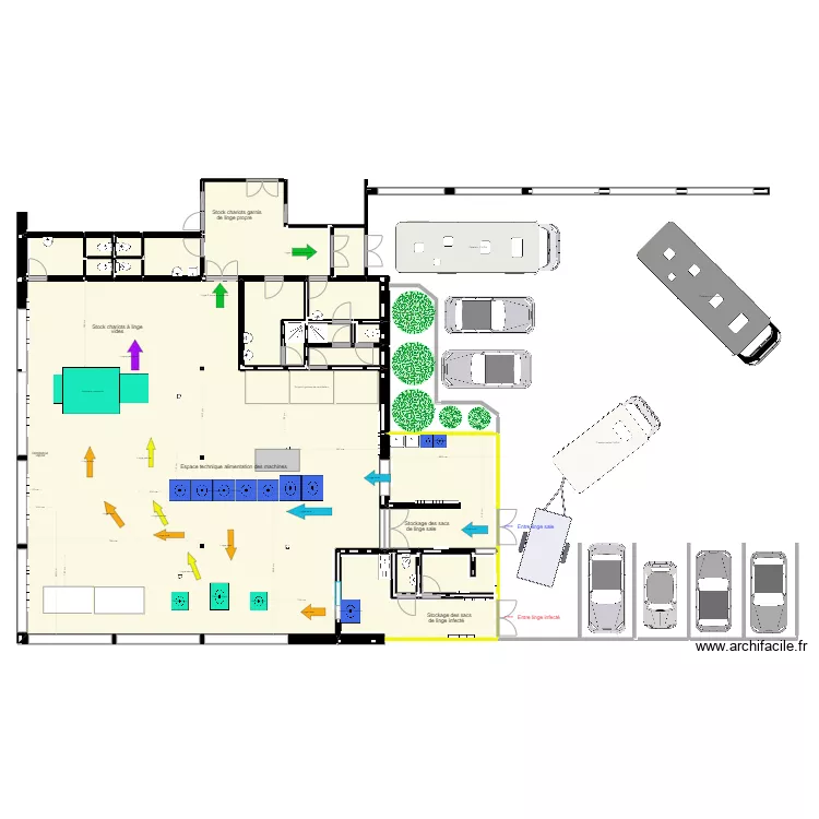 buanderie avec nouvelle calandreuse D. Plan de 