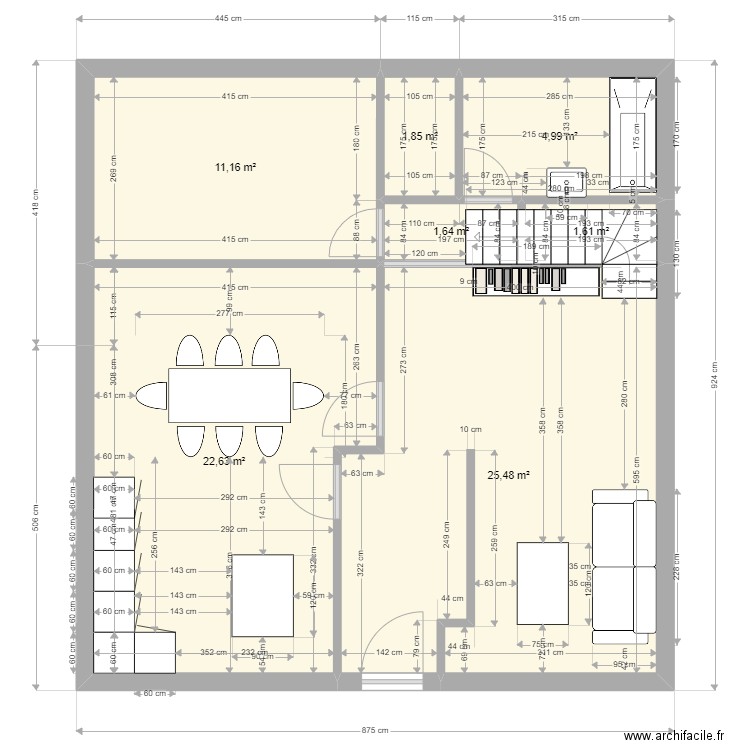 Maison rdc 1. Plan de 7 pièces et 69 m2