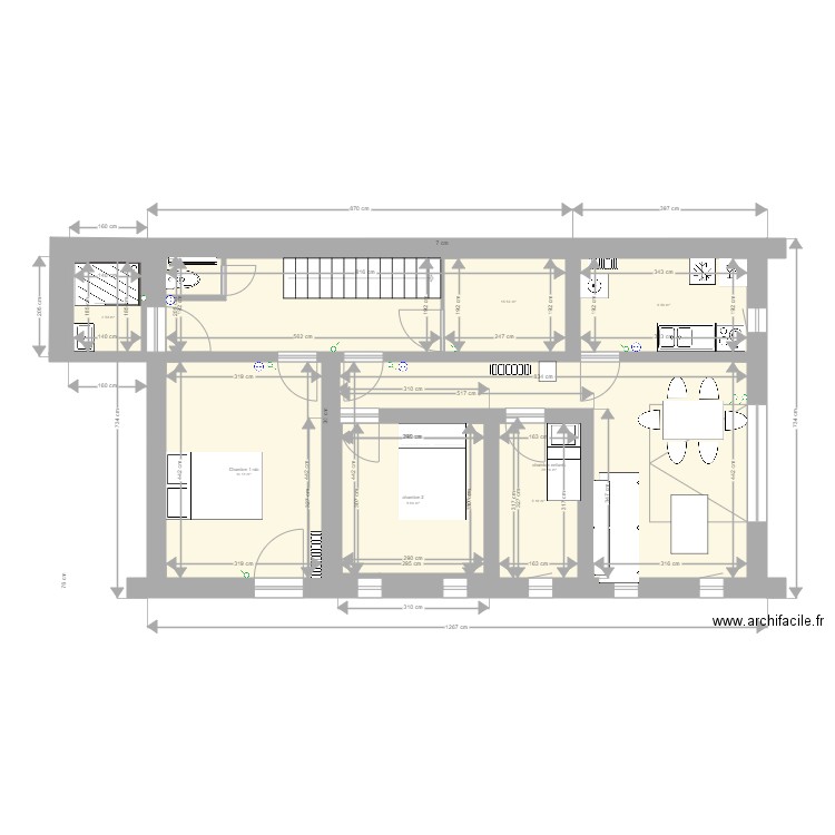 CHANTELAC PRUNIERES RDC 2. Plan de 7 pièces et 81 m2