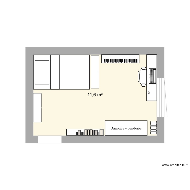 Nouvelle Chambre Clara. Plan de 1 pièce et 12 m2