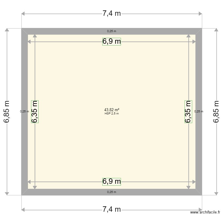 PLAN RDC. Plan de 1 pièce et 44 m2