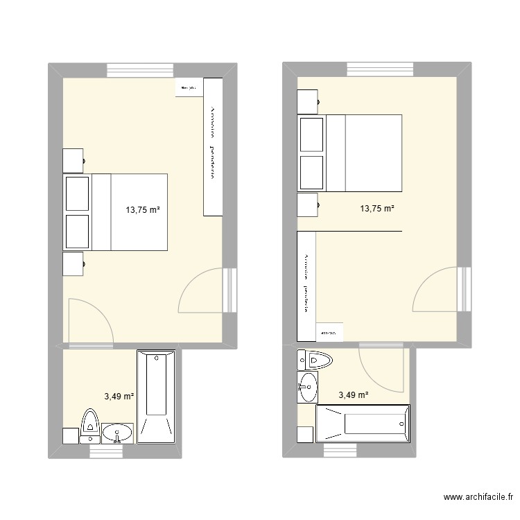 En-suite position. Plan de 4 pièces et 34 m2