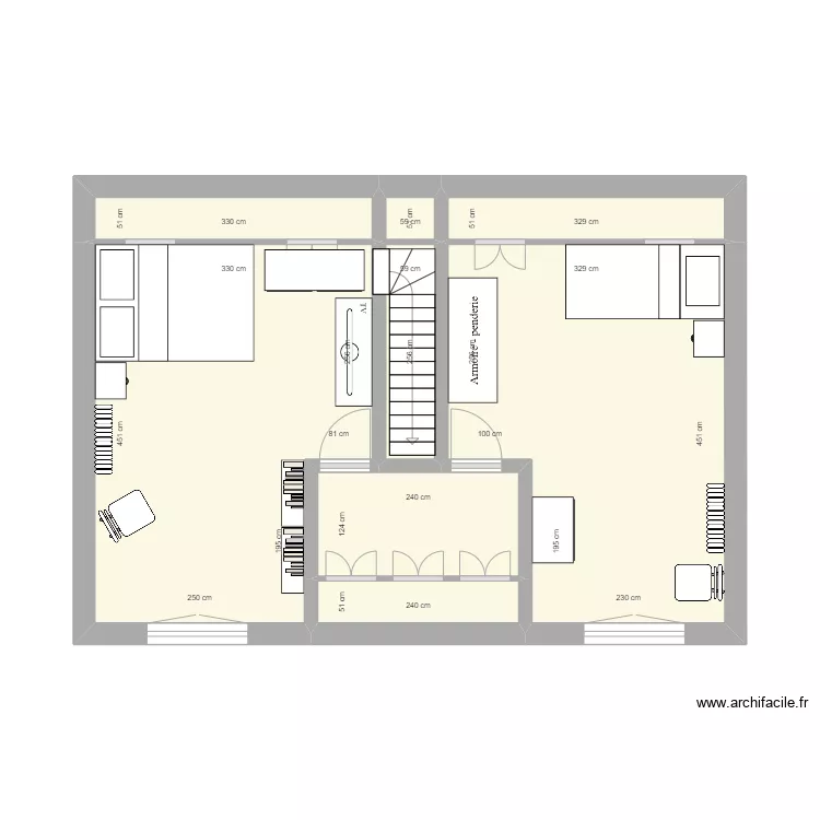 Maison - Etage avec meubles. Plan de 