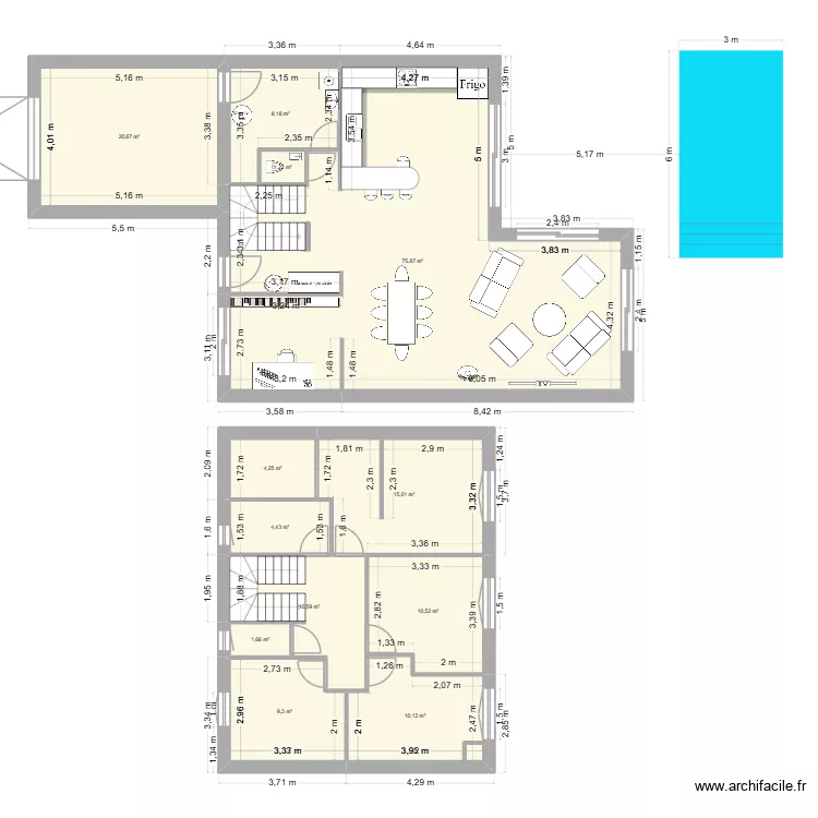 Projet RDC final. Plan de 12  et 172 m²