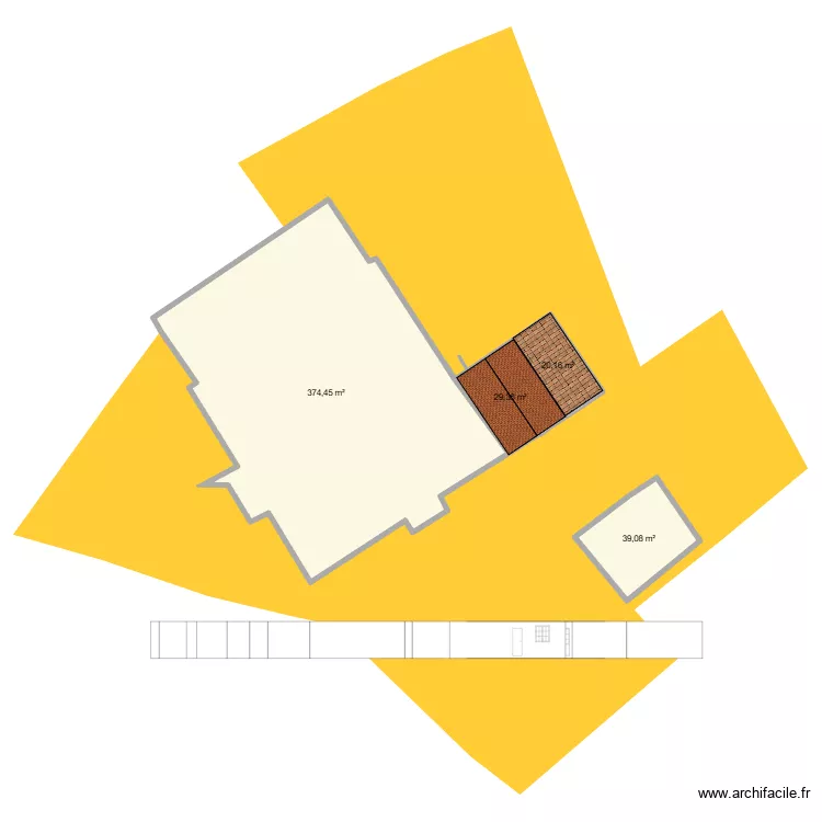 plan de masse toiture existant. Plan de 4  et 463 m²