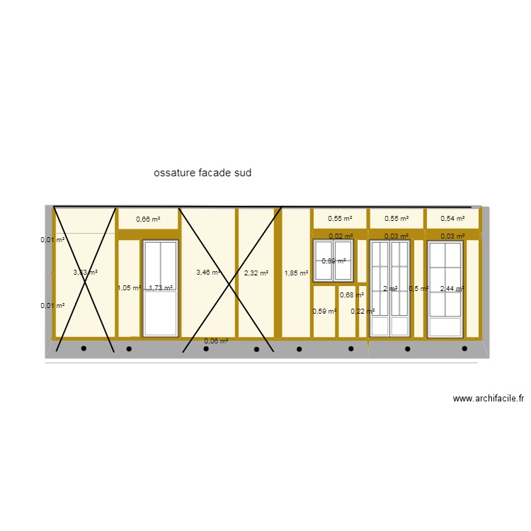 murs periférique facade sud. Plan de 0 pièce et 0 m2
