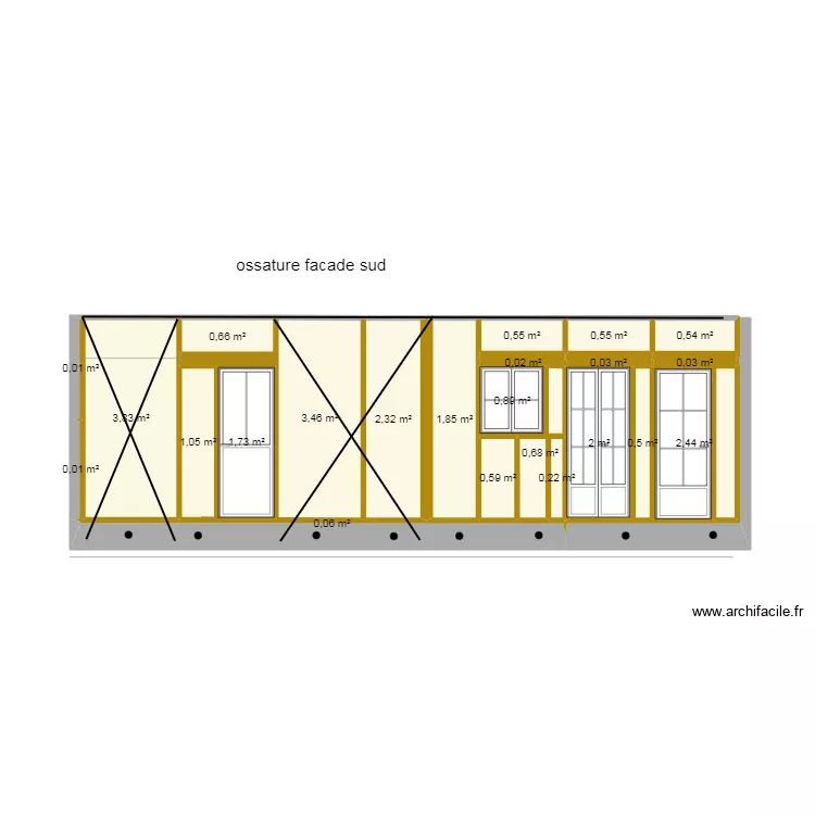 murs perif&eacute;rique facade sud. Plan de 