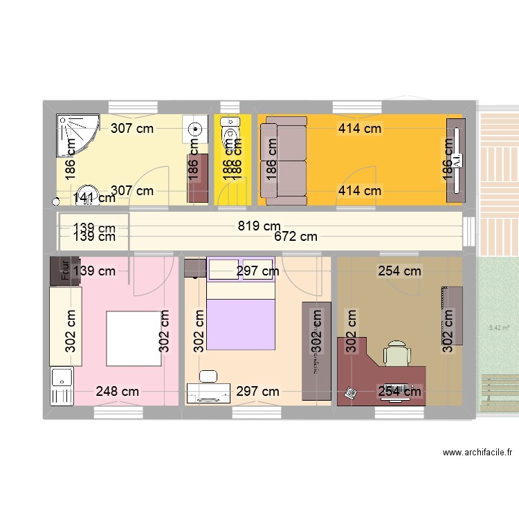 Maison étage. Plan de 12 pièces et 91 m2