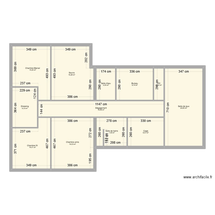 DENEVE. Plan de 12 pièces et 147 m2