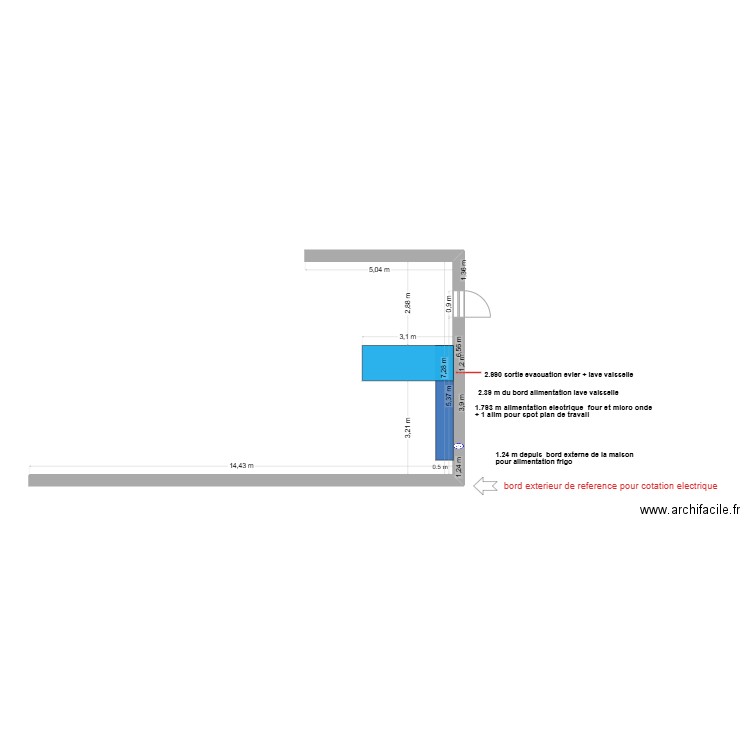 sortie alimentation+ evacuation cuisine. Plan de 0 pièce et 0 m2