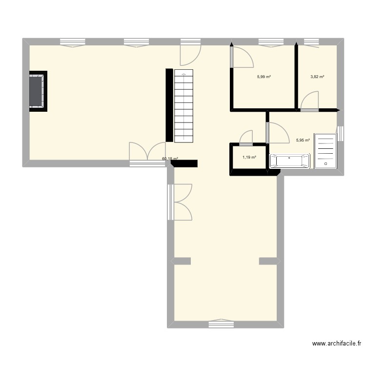 plan maison avant rénovation. Plan de 5 pièces et 77 m2