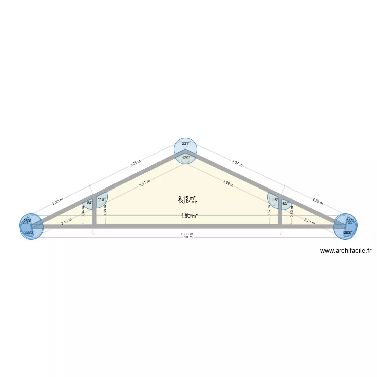 pignon 1er etage. Plan de 3  et 24 m²