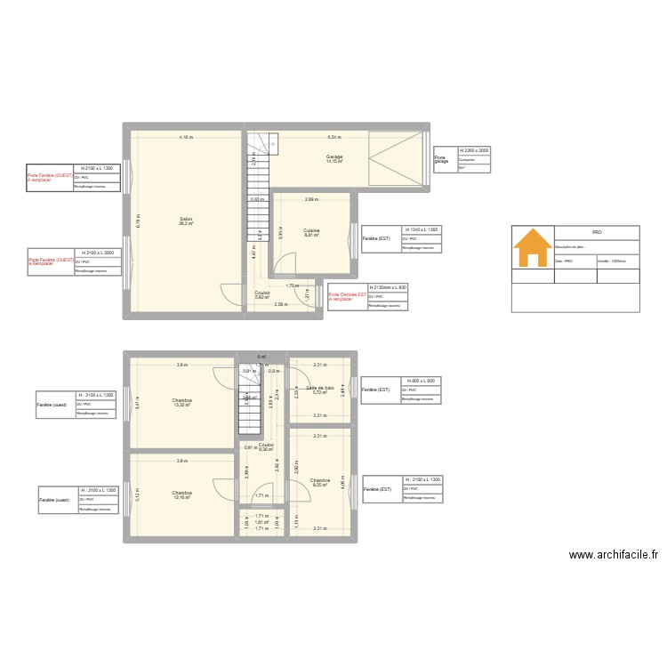 KORICHE. Plan de 12 pièces et 108 m2