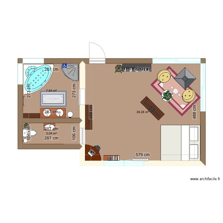 plan de la chambre d'hôtel biospa. Plan de 3 pièces et 39 m2