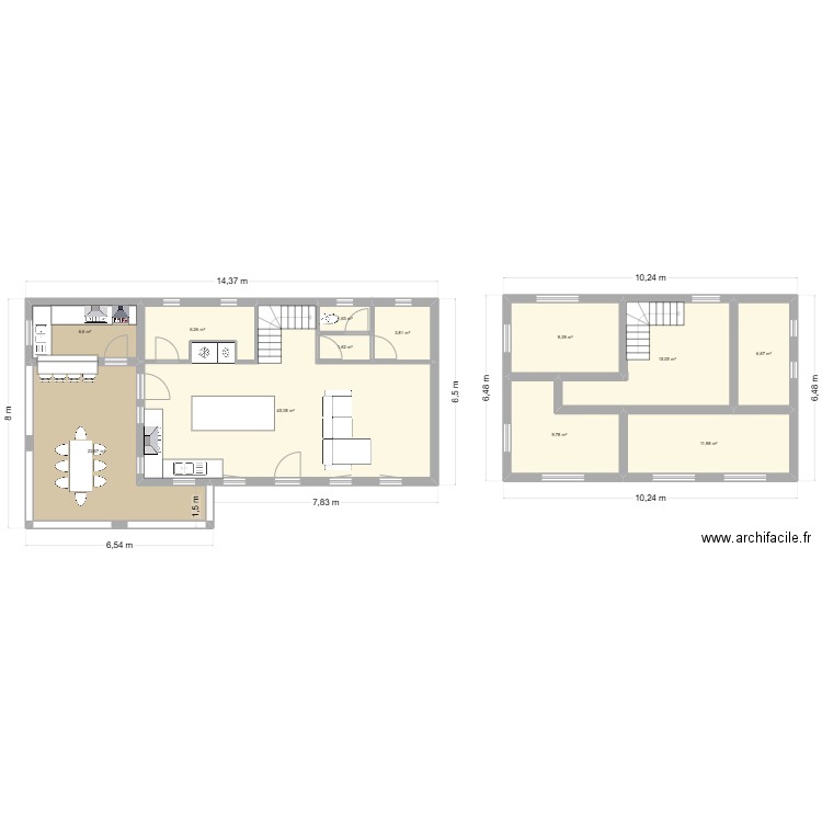 60m² avec terrasse couverte. Plan de 12 pièces et 141 m2