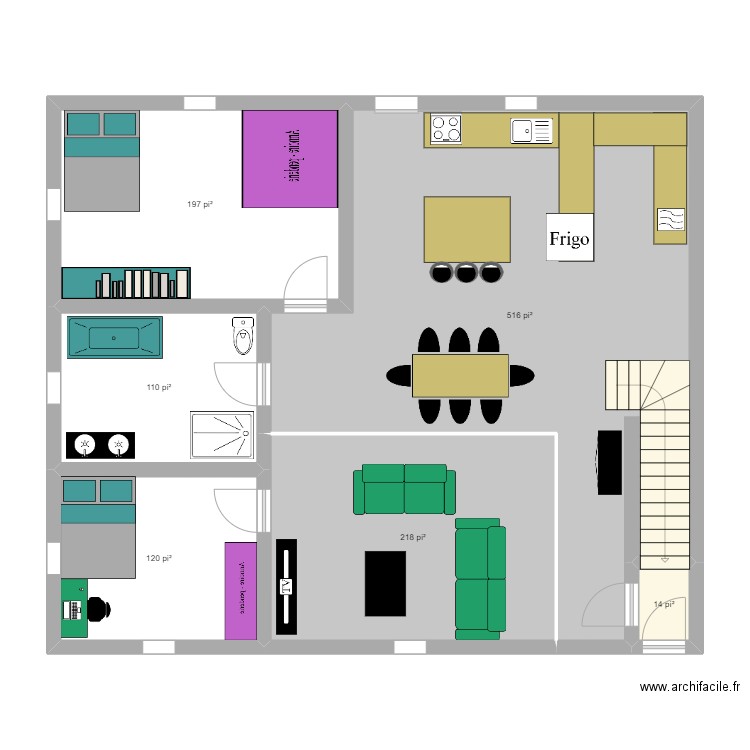 maison 2 mag. Plan de 5 pièces et 62 m2