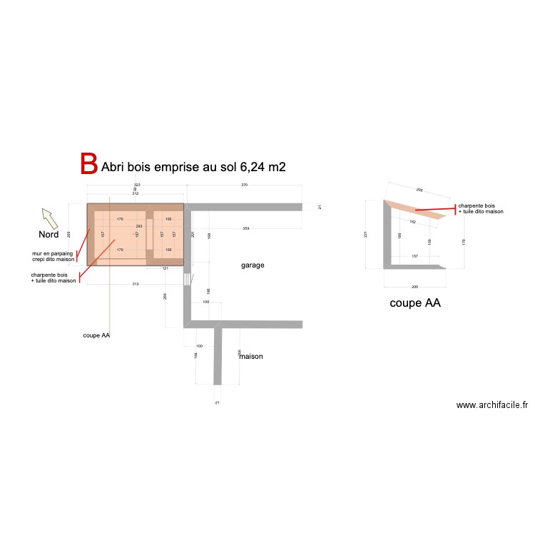 Abri bois. Plan de 3 pièces et 7 m2