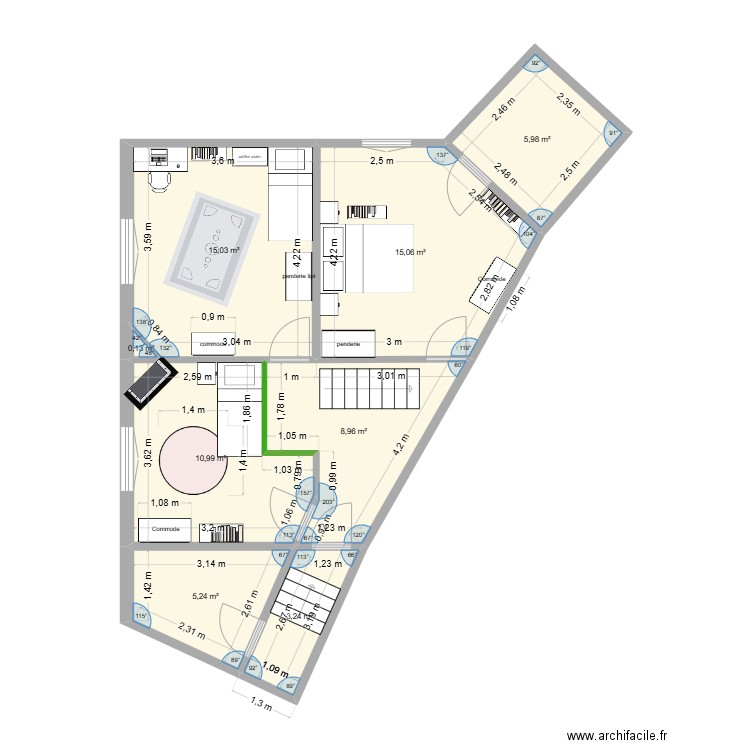 Ladime. Plan de 8 pièces et 65 m2