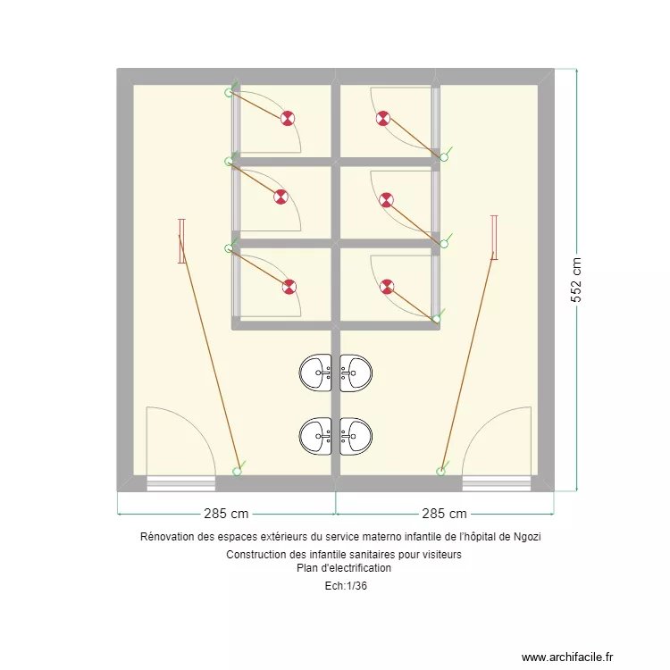 toilettes visiteurs electricit&eacute;. Plan de 