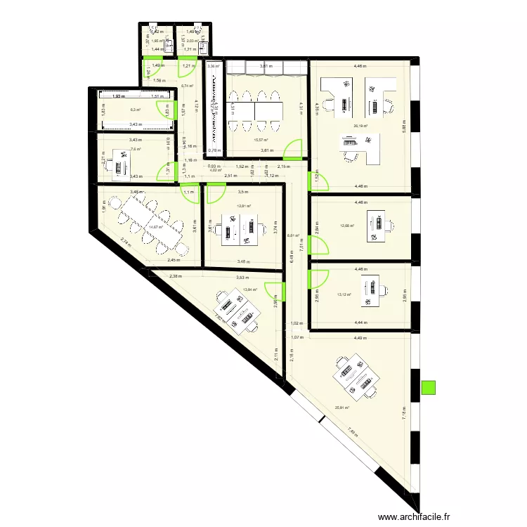 bureaux 2. Plan de 16  et 176 m²