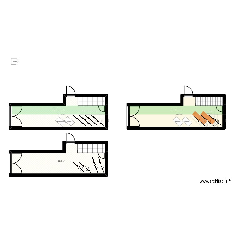 vélo. Plan de 3 pièces et 66 m2