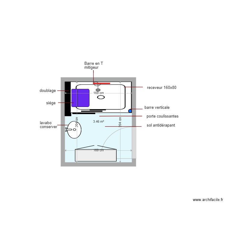 plan cialdella. Plan de 1 pièce et 3 m2