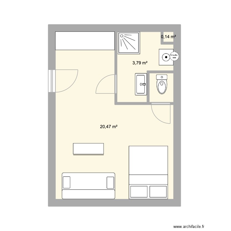 Boucherie Saint Ouen. Plan de 3 pièces et 24 m2