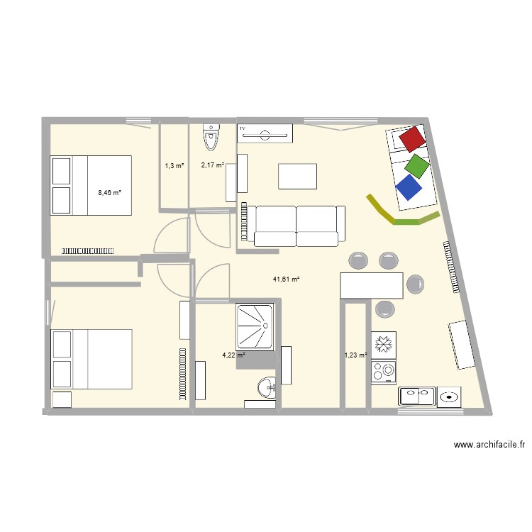 appart. Plan de 6 pièces et 59 m2