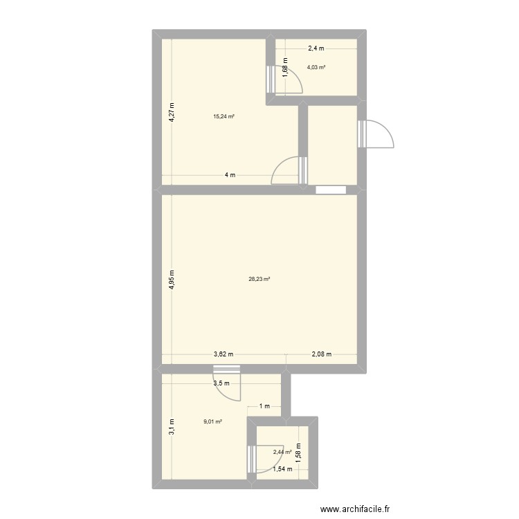 Appartement 1er étage. Plan de 6 pièces et 62 m2