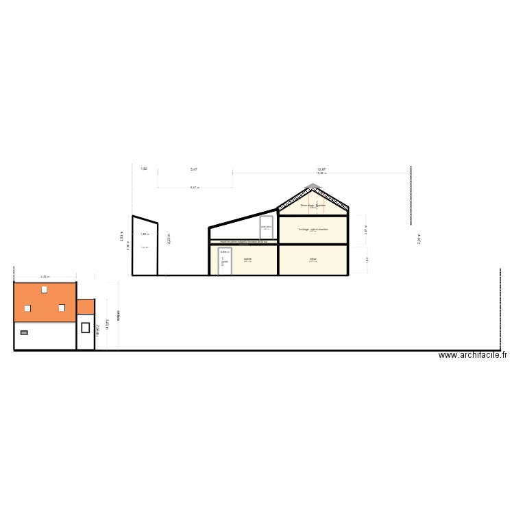 plan de coupe 1. Plan de 8 pièces et 47 m2