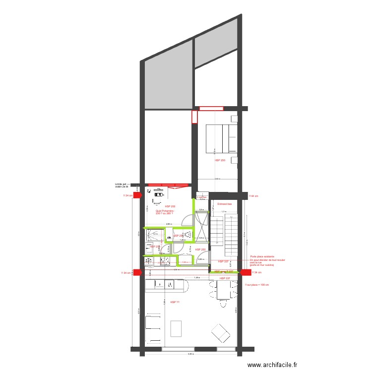 BAUCQ 77 2e étage VF aménagé. Plan de 8 pièces et 62 m2