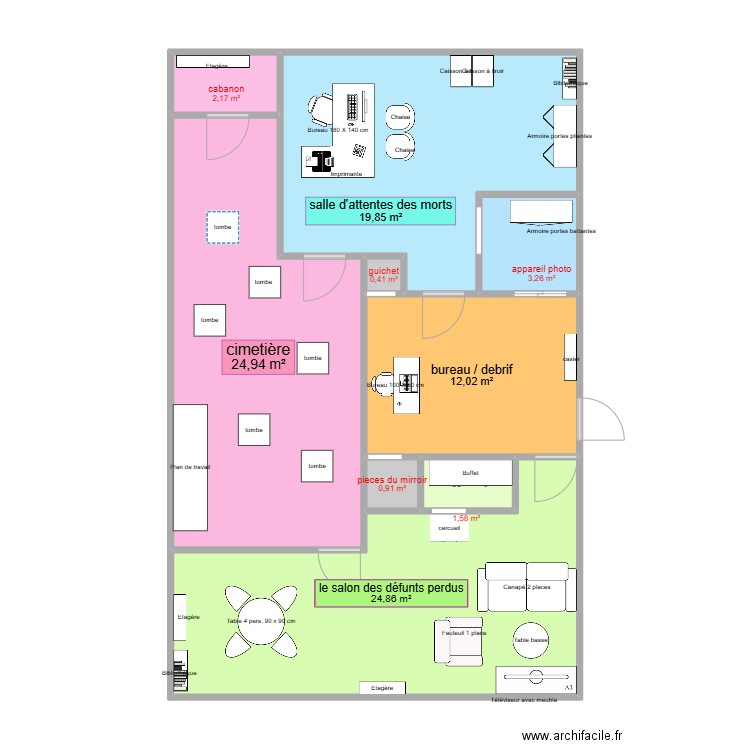 escape beetle juice. Plan de 9 pièces et 90 m2